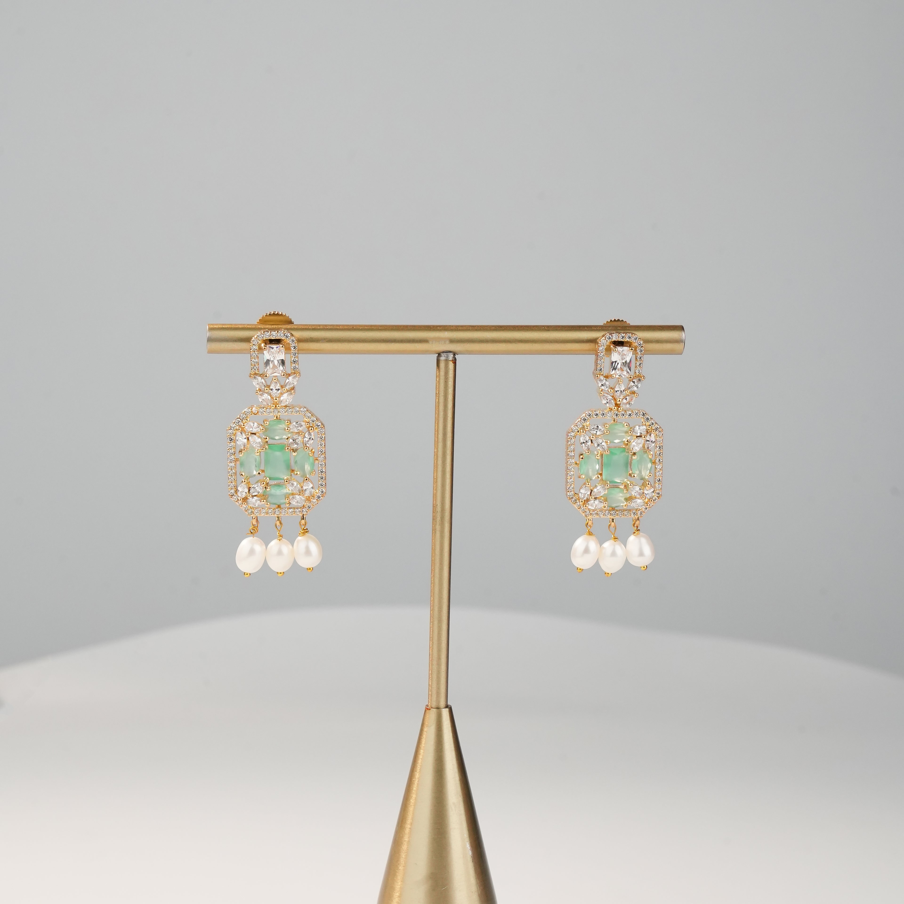 Freshwater Pearl Choker Set with Green Gemstone Centerpiece & Matching Earrings | Bridal Designer Pearl Jewellery