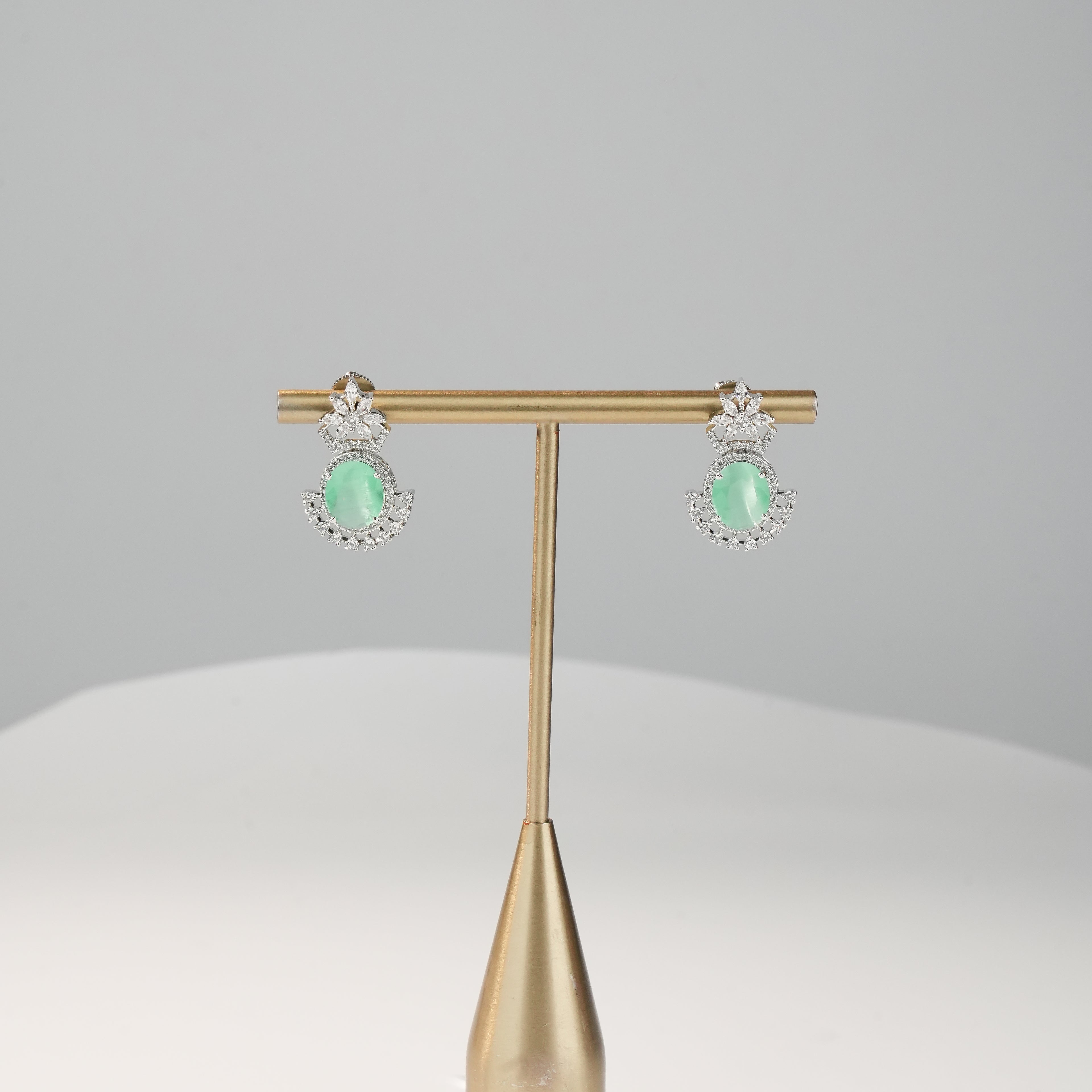 Freshwater Pearl Choker Set with Mint Green Gemstone Centerpiece & Matching Earrings | Elegant Bridal Pearl Jewellery Set