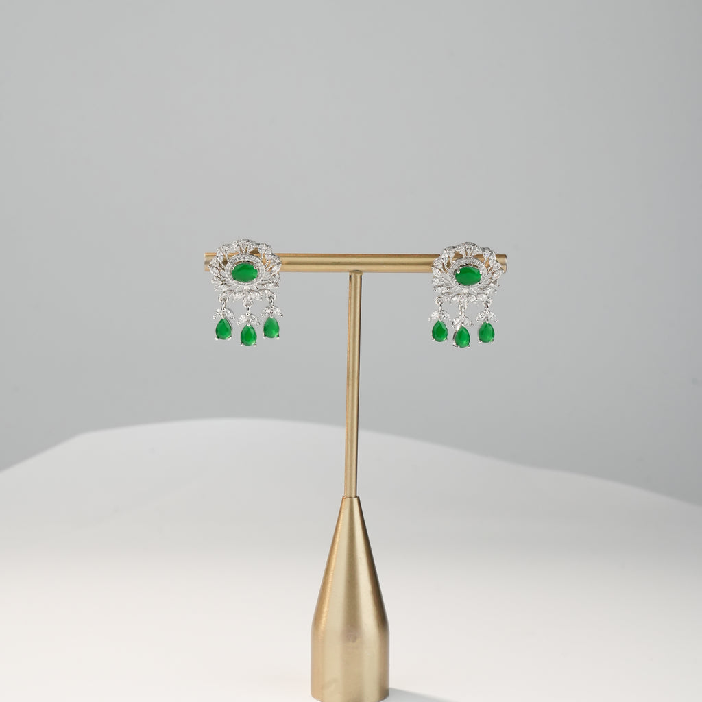 Freshwater Pearl Choker Set with Green Crystal Centerpiece Stone & Matching Earrings | Bridal Statement Pearl Jewellery