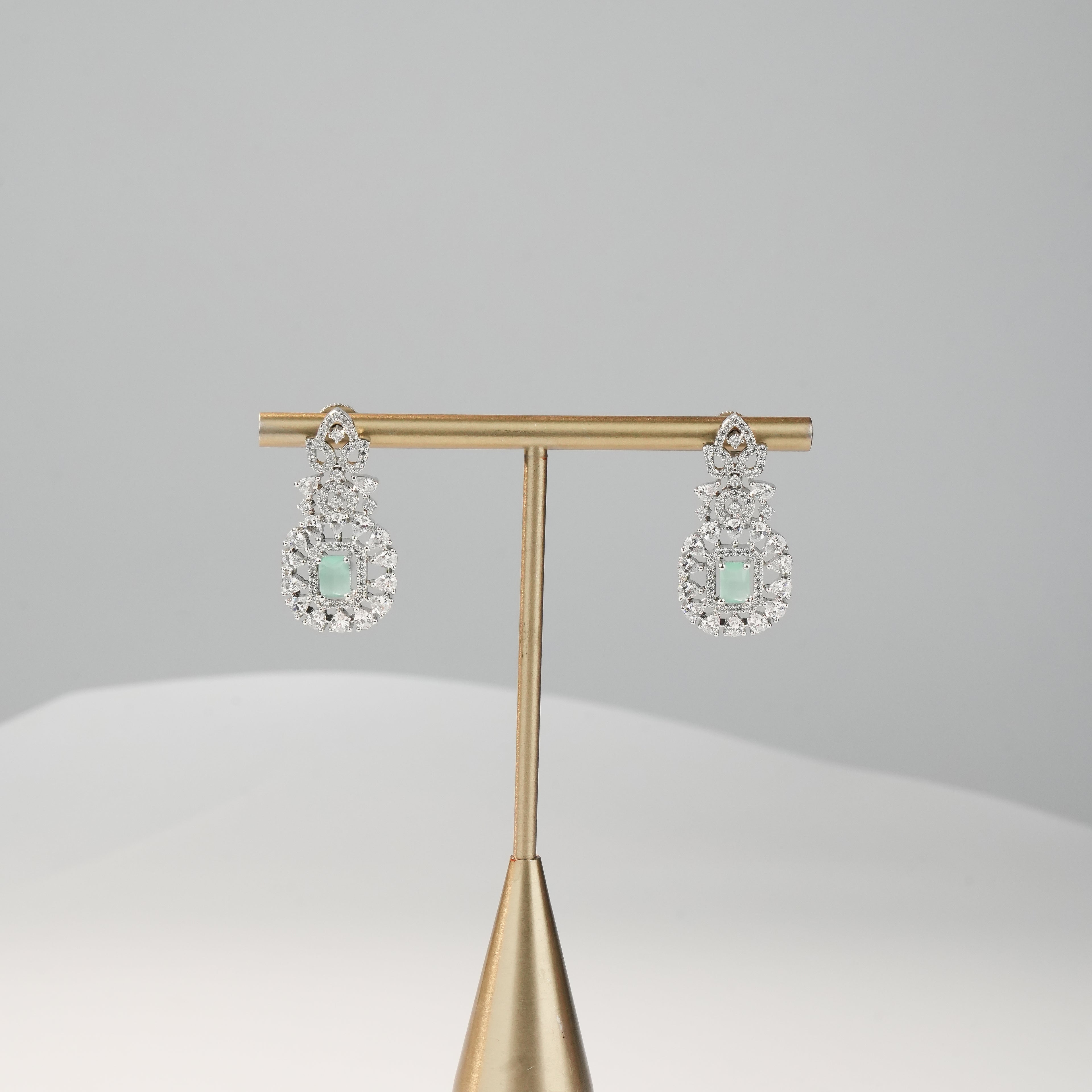Luxury Freshwater Pearl Choker Set with Green Stone Crystal Centerpiece & Matching Earrings | Designer Bridal Pearl Jewellery Set