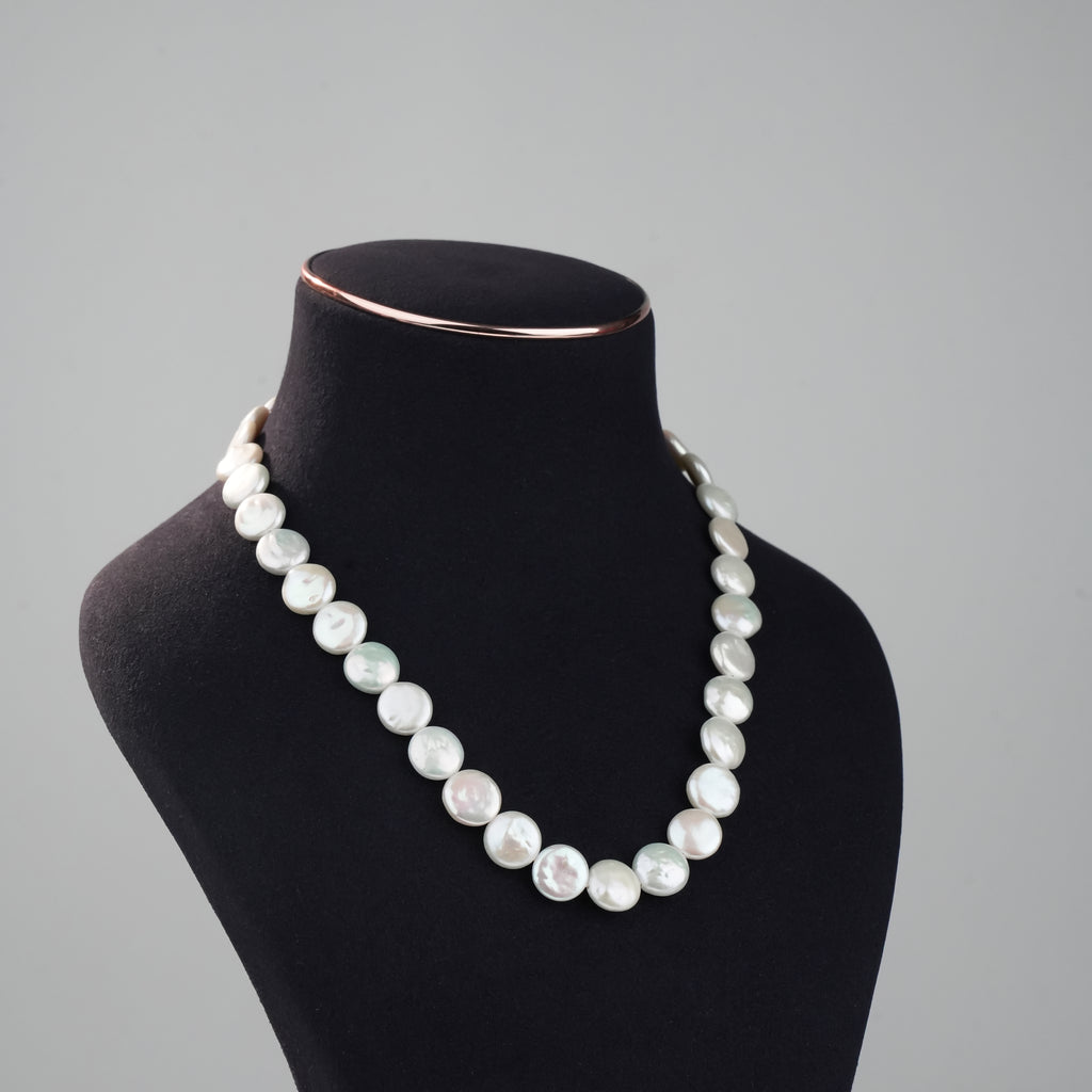 White Button Freshwater Pearl Necklace | Classic Statement Pearl Necklace for Women