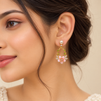 Golden Bloom Floral Earrings for Women – Elegant Flower Design | Krishna Pearls & Jewellers
