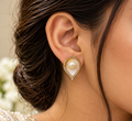 Gold-Tone Pearl Teardrop Stud Earrings for Women – Elegant Crystal Accents