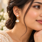 Pearl Fan Radiance Earrings for Women – Elegant Gold-Tone Design | Krishna Pearls & Jewellers