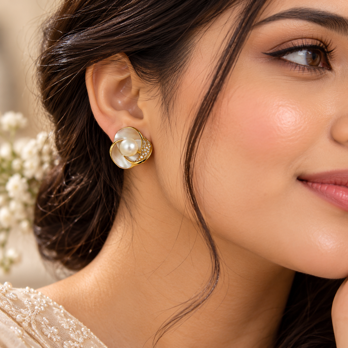 Pearl Petal Bloom Earrings for Women – Elegant Floral Jewellery | Krishna Pearls & Jewellers