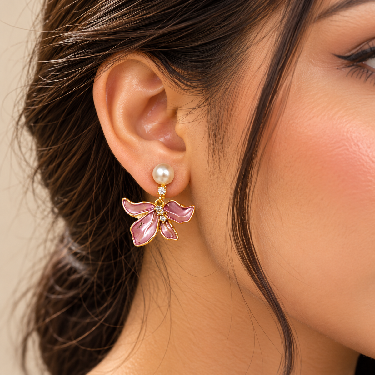 Rosé Bloom Pink Floral Earrings for Women | Krishna Pearls & Jewellers
