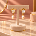 Ivory Tulip Pearl Drop Earrings for Women – Elegant Gold-Tone Floral Design | Krishna Pearls & Jewellers