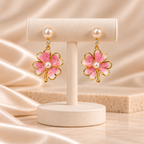 Pink Blossom Pearl Earrings for Women – Elegant Floral Jewellery | Krishna Pearls & Jewellers