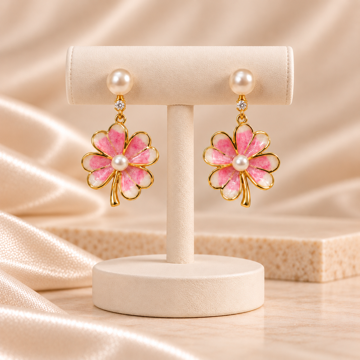Pink Blossom Pearl Earrings for Women – Elegant Floral Jewellery | Krishna Pearls & Jewellers