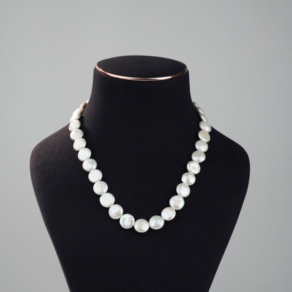 White Button Freshwater Pearl Necklace | Classic Statement Pearl Necklace for Women