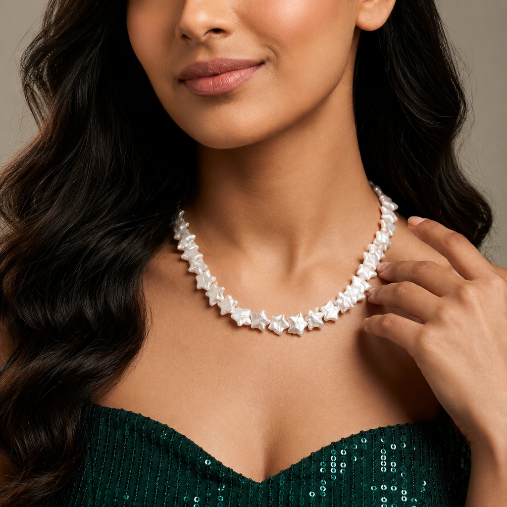 White Star Baroque Freshwater Pearl Necklace | Designer Statement Pearl Necklace.