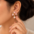 Blush Petal Pearl Drop Earrings for Women – Elegant Pink Floral Design | Krishna Pearls & Jewellers