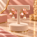 Blush Petal Pearl Drop Earrings for Women – Elegant Pink Floral Design | Krishna Pearls & Jewellers