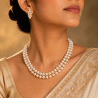 Elegant Multi-Strand Pearl Necklace Set with Matching Earrings | Krishna Pearls and Jewellers