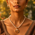 Golden Halo Pearl Necklace Set