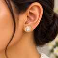 Ivory Pearl Halo Stud Earrings for Women – Elegant Gold-Tone Round Design | Krishna Pearls & Jewellers