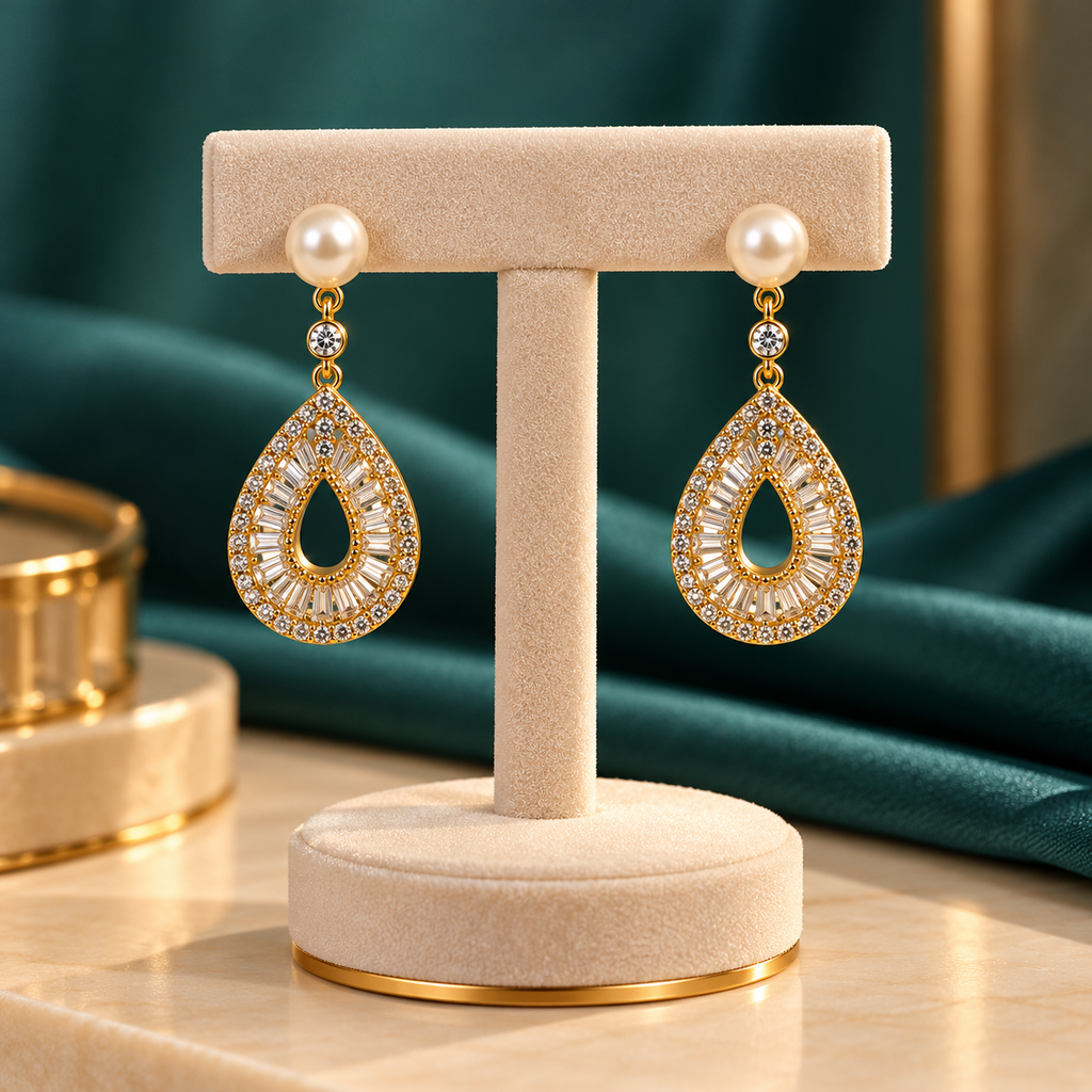 Royal Radiance Pearl & Crystal Teardrop Earrings for Women | Krishna Pearls & Jewellers