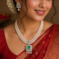 Triple Strand Freshwater Pearl Necklace & Earrings Set