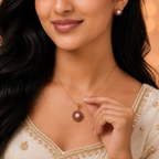 Grand Freshwater Pearl with Red Stone Earrings & Pendant Set in Gold | Pearl Jewellery Set | Krishna Pearls & Jewellers