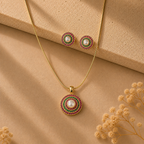 Grand Freshwater Pearl with Multi Stone Earrings & Pendant Set in Gold | Pearl Jewellery Set | Krishna Pearls & Jewellers