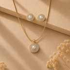 Grand Freshwater Pearl & CZ Earrings & Pendant Set in Gold | Pearl Jewellery Set | Krishna Pearls & Jewellers