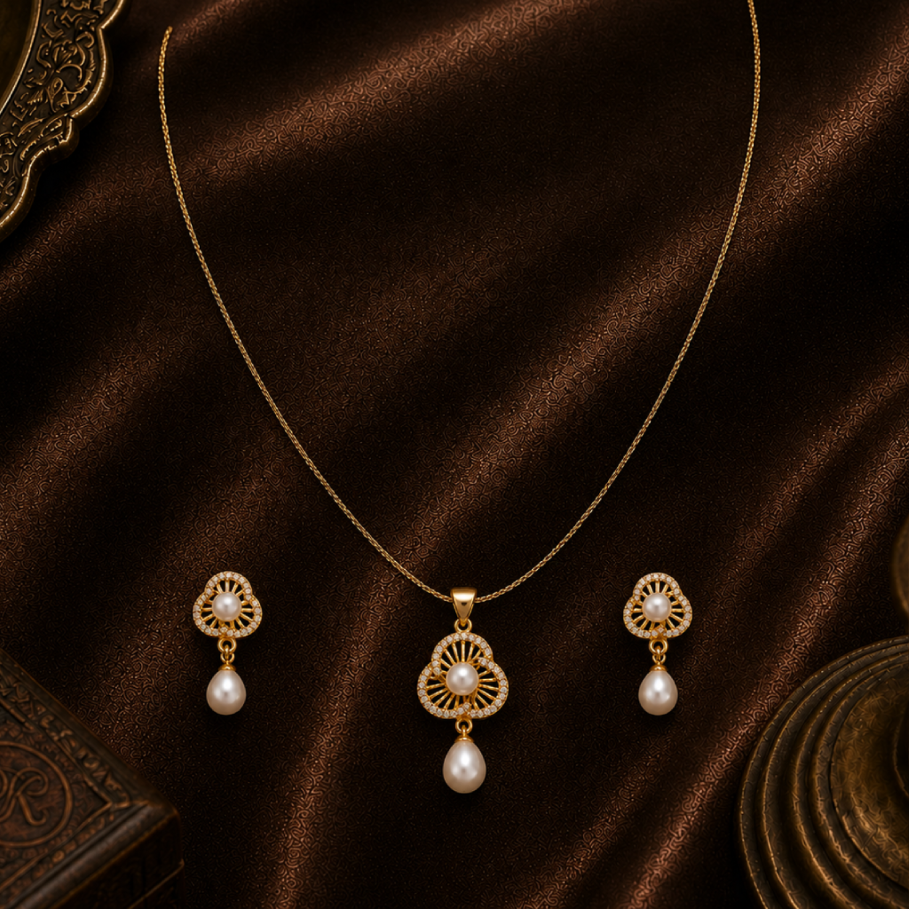 Royal Clover Pearl Drop Set Freshwater | Krishna Pearls and Jewellers
