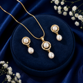 Heirloom Freshwater Pearl & CZ Earrings & Pendant Set in Gold | Pearl Jewellery Set | Krishna Pearls & Jewellers