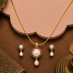 Radiant Petals White Pearl Pendant & — view 1 — pearl jewellery — Krishna Pearls Hyderabad