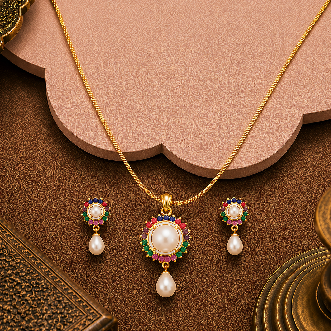 Radiant Petals White Pearl Pendant & | Krishna Pearls and Jewellers