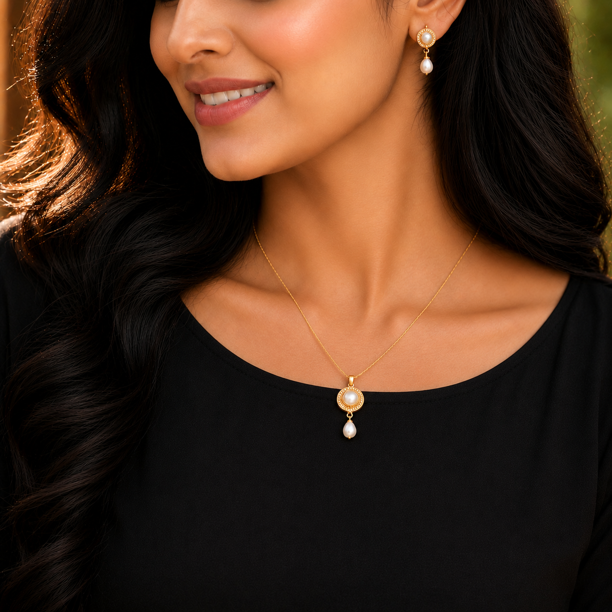 Golden Elegance Drop Pearl Set Freshwater