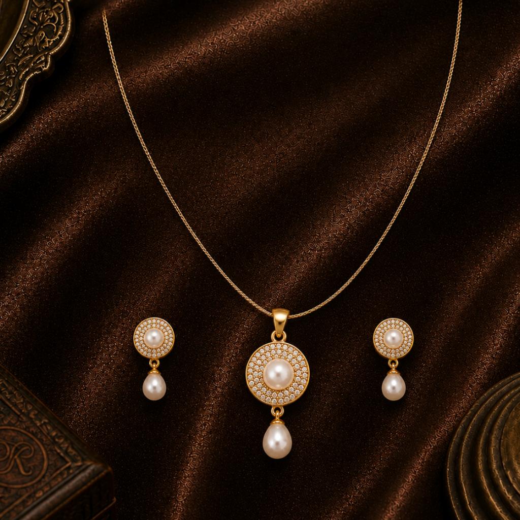 Golden Elegance Drop Pearl Set Freshwater | Krishna Pearls and Jewellers