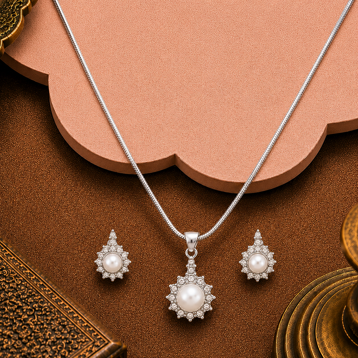Celestial Sparkle White Pearl Pendant & | Krishna Pearls and Jewellers