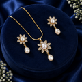 Majestic Freshwater Pearl & CZ Earrings & Pendant Set in Gold — Style P1198 | Pearl Jewellery Set | Krishna Pearls & Jewellers