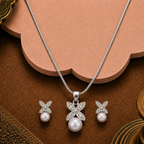 Pearl Bloom CZ Butterfly Set Freshwater — view 4 — pearl jewellery — Krishna Pearls Hyderabad