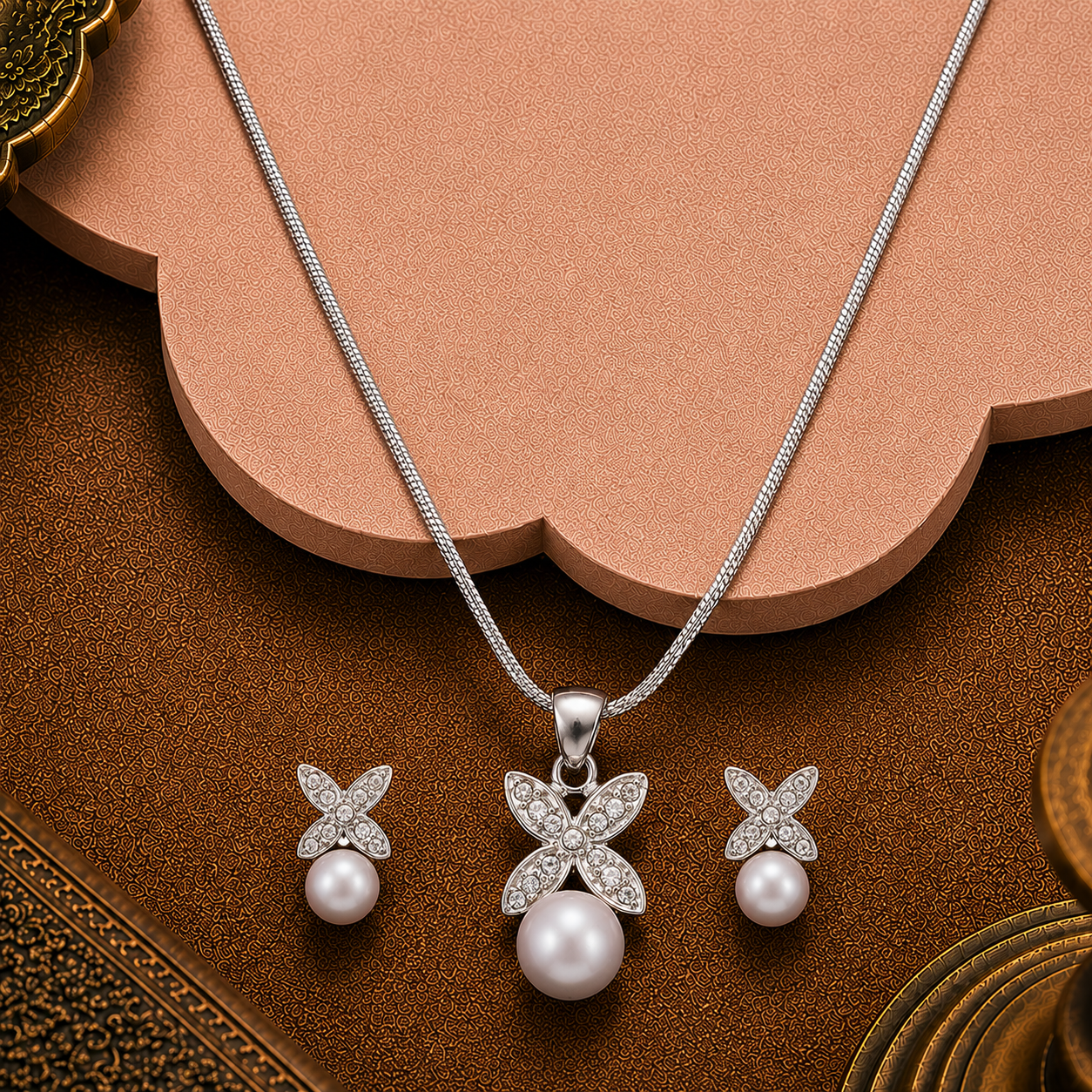 Pearl Bloom CZ Butterfly Set Freshwater | Krishna Pearls and Jewellers