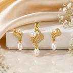 Gold Pearl Pendant & Drop Earrings Set for Women | Krishna Pearls and Jewellers