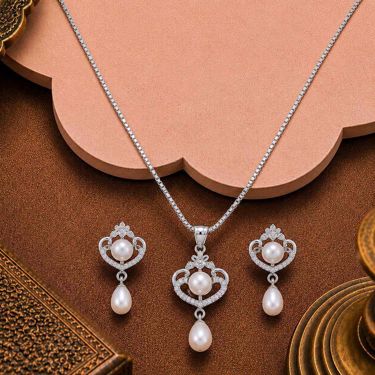 Regal Elegance White Pearl Jewelry Set | Krishna Pearls and Jewellers