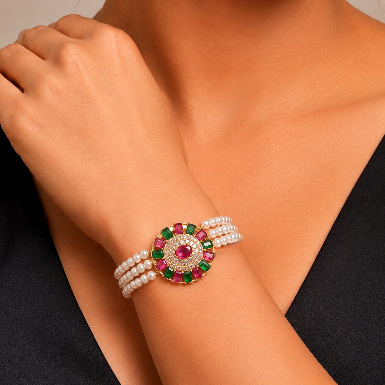 Elegant Pearl Bracelet with Multicolor | Krishna Pearls and Jewellers