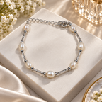 Elegant White Pearl Bracelet with Silver polish Details | Krishna Pearls and Jewellers