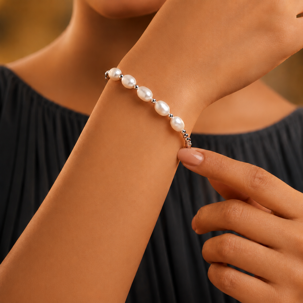 Freshwater Pearl Sterling Silver Colour Bracelet for Women