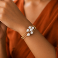 Gold-Tone Polished Multi Pearl Wrap Bracelet | Elegant Freshwater Pearl Layered Bangle