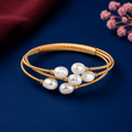 Gold-Tone Polished Multi Pearl Wrap Bracelet | Elegant Freshwater Pearl Layered Bangle