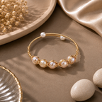 Handcrafted Gold-Tone Pearl Wire Wrap Bracelet | Adjustable Freshwa... — view 1 — pearl jewellery — Krishna Pearls Hyderabad