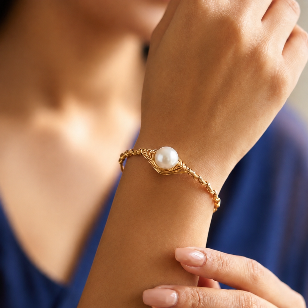 Handcrafted Freshwater Pearl Gold Polish Bracelet