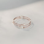 Rose Gold polished Multi-Layer Pearl Bracelet | Elegant Freshwater Pearl Adjustable Cuff Bangle for Women