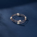 Rose Gold polished Multi-Layer Pearl Bracelet | Elegant Freshwater Pearl Adjustable Cuff Bangle for Women