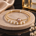 Pearl Beaded Double Strand Bracelet for Women | Alloy Pearl Kada with Large Center Pearl | Krishna Pearls and Jewellers
