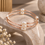 Pearl Multi-Strand Alloy Bracelet for Women | Rose Gold Polish Pearl Kada with Statement Pearls | Krishna Pearls and Jewellers