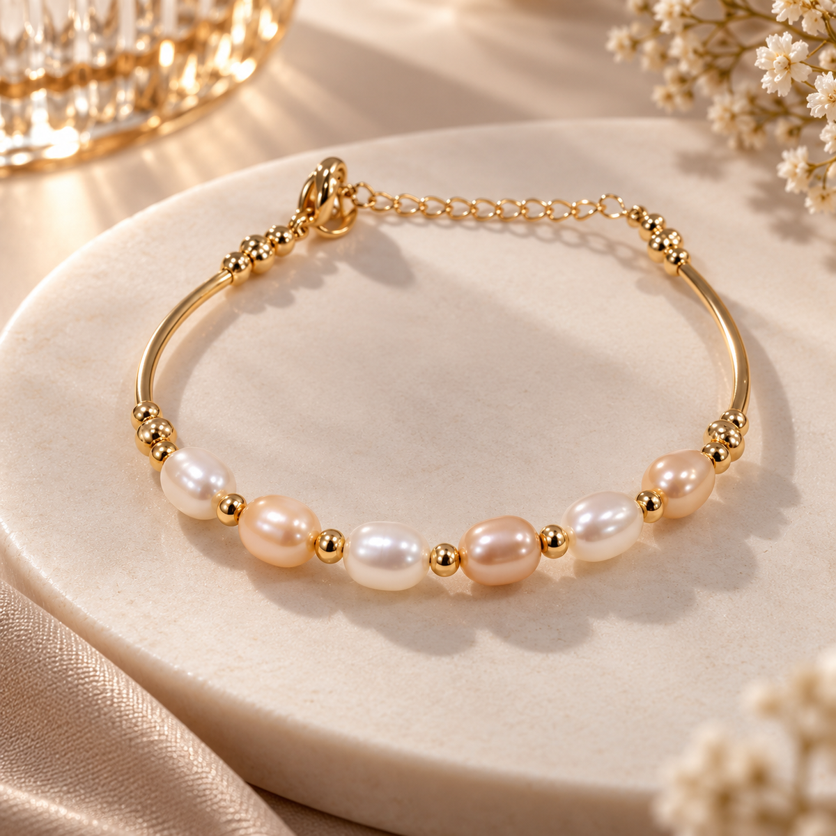 Ivory Blush Pearl Bracelet | Krishna Pearls and Jewellers