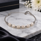 Pearl & Alloy Bracelet for Women | Elegant Pearl Beaded Silver Bracelet | Krishna Pearls and Jewellers